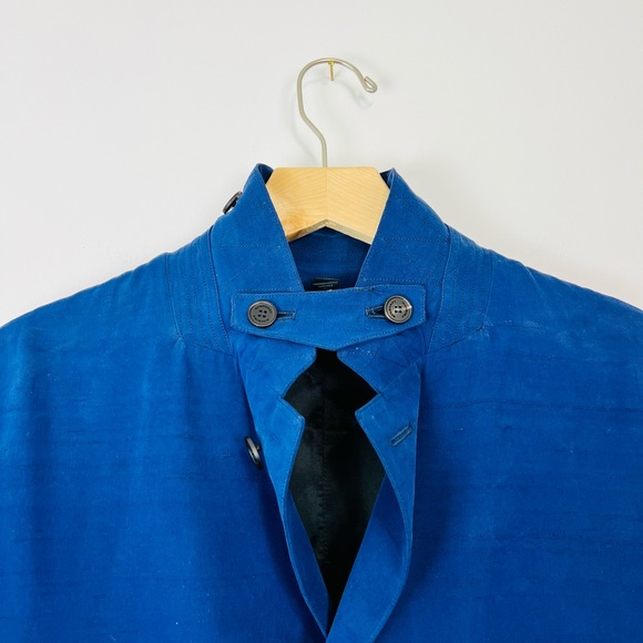 Burberry Prorsum 2014 Runway Blue 100% Silk Tailored Trench Coat UK L - Picture 5 of 14